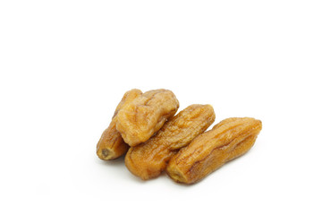 Sun dried banana food processing by sun for preservation method isolated on white background