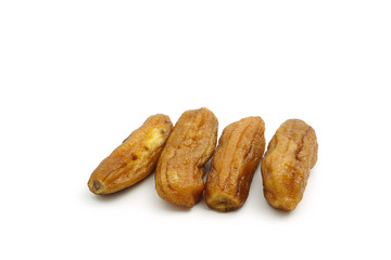 Sun dried banana food processing by sun for preservation method isolated on white background