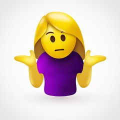 Puzzled woman emoticon shrugs shoulders - Don't know gesture - 269015888