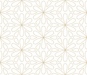 Modèle sans couture de vecteur géométrique simple moderne avec des fleurs d& 39 or, texture de ligne sur fond blanc. Papier peint floral abstrait léger, ornement lumineux de tuile