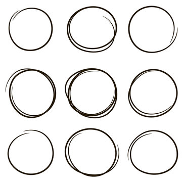 Set of the hand drawn scribble circles