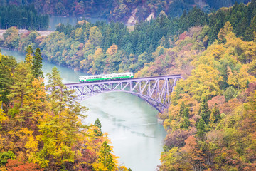 Tadami line at Mishima town , Fukushima in autumn