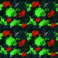 Abstract seamless sport pattern for girls, boys. Creative sport vector pattern with car, geometric figures ,stripes, speedometer, tires. Funny pattern for textile and fabric. Fashion sport style.