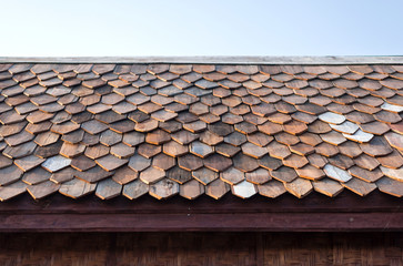 Traditional wooden roof of the old house in Thailand.
