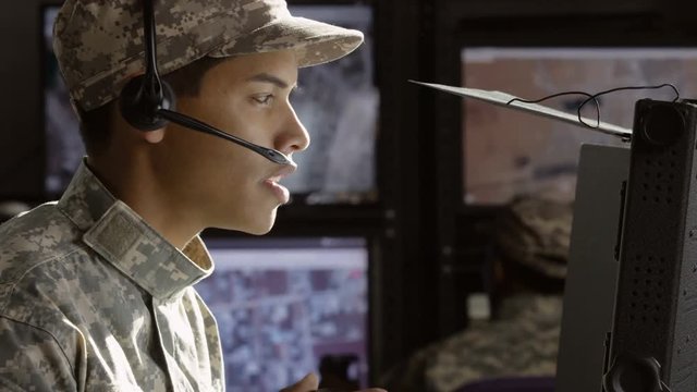 Profile shot of a military drone operator