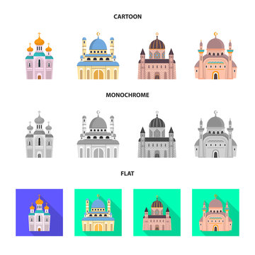 Vector illustration of cult and temple symbol. Set of cult and parish stock vector illustration.