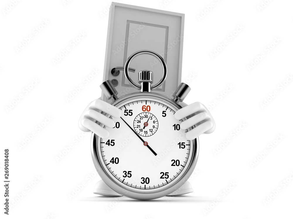 Poster door character with stopwatch