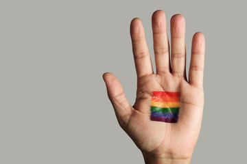 rainbow flag in the palm of the hand