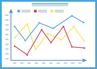 Chart report, colorful lines and arrows, template of graph on board, statistic data, infochart on white, presentation icon, information symbol vector