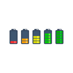 Battery charge indicator icons set, vector isolated signs in flat graphic design