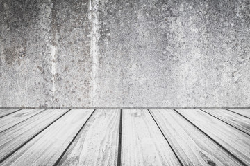 Concrete wall and white wood flooor texture and background