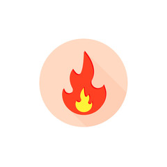 Fire flame icon logo, vector isolated fire flat symbol on round