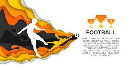 Paper cut football. Footballer scores. The goalkeeper catches the ball. Eps10 vector