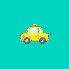 Fototapeta premium Taxi car flat design illustration isolated on green background. Vector image