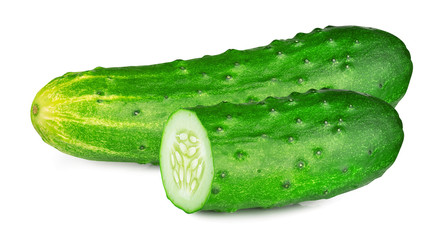 two green cucumbers isolated on white background