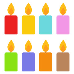 Candles. Set of multicolored candle. White background. Vector illustration. EPS 10.