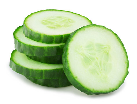 cut green cucumber isolated on white background