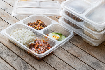 Conveniently packed delicious nasi lemak meal for take away delivery