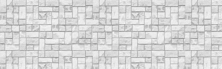 Deurstickers Baksteen textuur muur Panorama van de witte moderne achtergrond en textuur van de tegelmuur