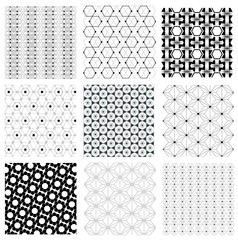 Seamless vintage Japanese retro hexagon pattern illustration vector Set - Geometric graphic pattern wallpaper background - Black and white tone