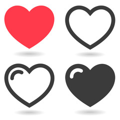 Set of red and black Heart icons with shadows