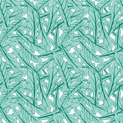 Vector dandelion leaves seamless pattern. Green and white foliage texture background. 