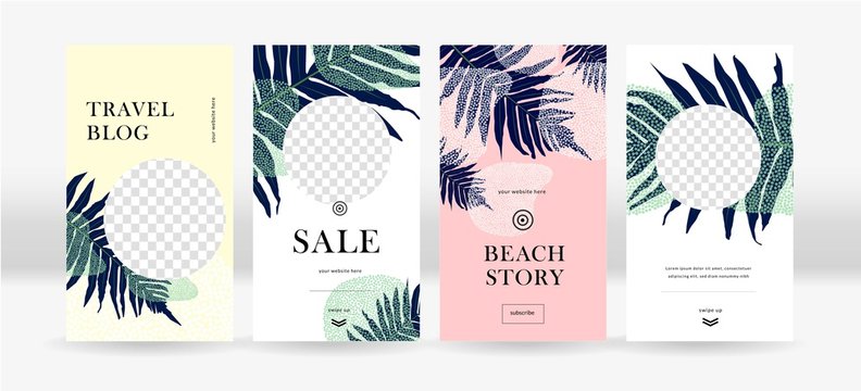 Design backgrounds for social media. Trendy tropical templates for social topical networks stories