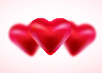 Valentines Day background with red 3d hearts. Cute love banner or greeting card. Place for text. Happy valentines day.
