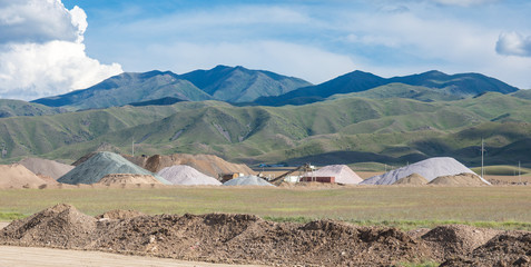 sand and gravel hills for construction work