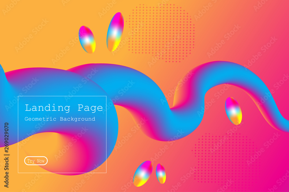 Wall mural memphis abstract colorful background design with fluid gradient shapes composition illustration vect