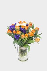 Beautiful bouquet with colorful flowers close up