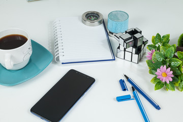 Office, Business objects  on white desk - selective focus