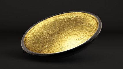 Beautiful festive gift wrap, inside golden on a black background. 3d illustration, 3d rendering.