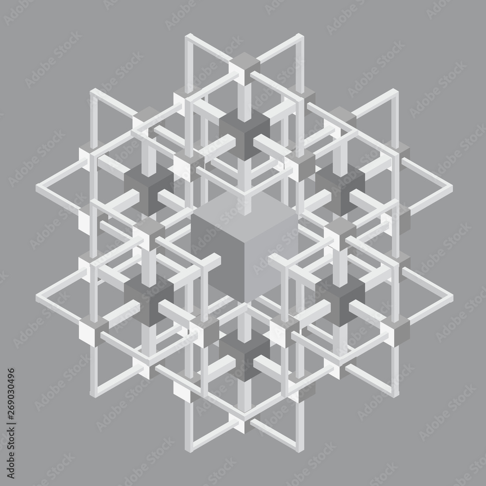 Aufkleber geometric abstraction of rectangles and squares forming a centralized maze. 3d. vector illustration