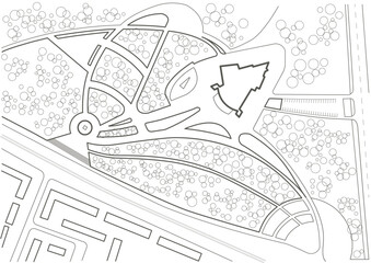 Linear architectural sketch master plan of city park