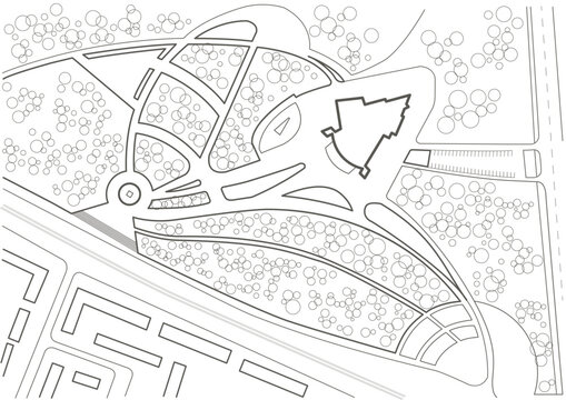 Linear architectural sketch master plan of city park