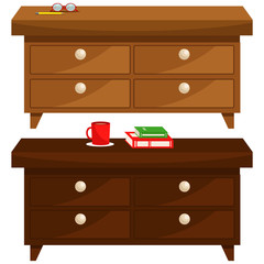 Set of two wooden tables of different shades. Vector illustration on the theme of furniture.