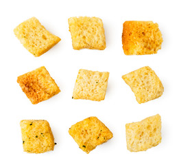 Set bread crackers on a white background, isolated. The form of top.