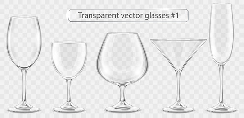 Set of transparent vector glass goblets for wine bar - 269032222