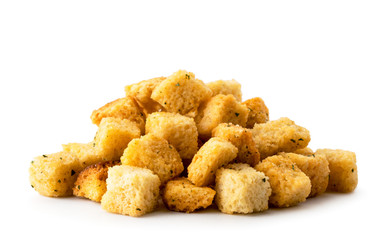Heap crispy bread crackers close-up on a white. Isolated.