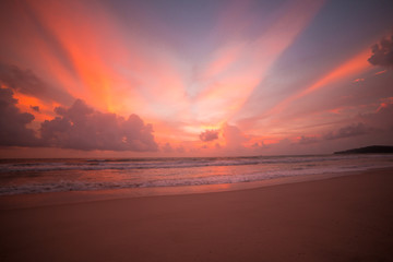 Naklejka na ściany i meble Sunset on the beach at Thailand 