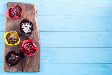 Colorful chocolate homemade muffins