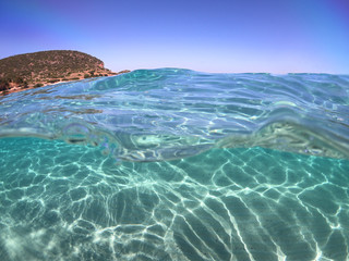 Sea level underwater photo of iconic exotic tropical beach of Balos a true paradise in Crete island, Gramvousa
