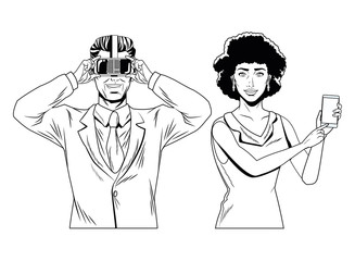 couple with virtual reality headset black and white