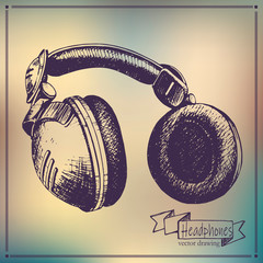 hand drawn headphones on backgroud vector drawing - 269035006