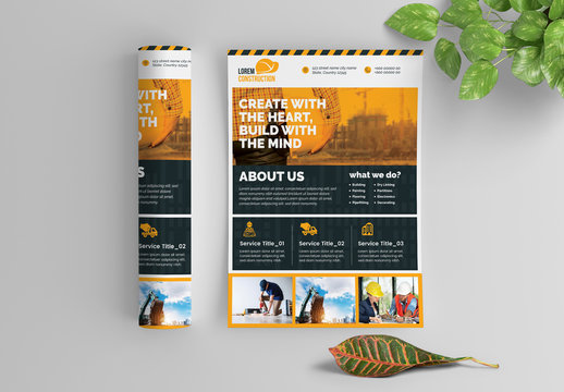 Construction Work Flyer Layout with Graphic Elements