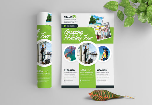 Green Business Flyer Layout With Circular Photo Elements