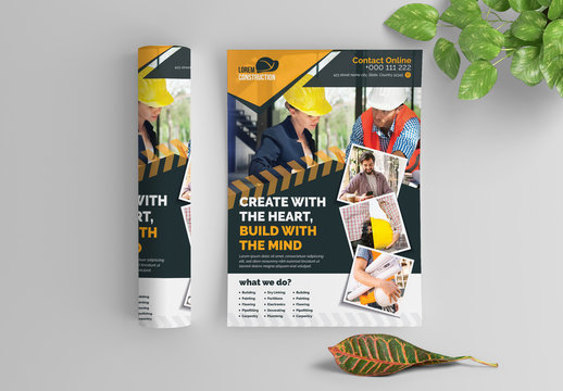 Construction Flyer Layout with Graphic Elements