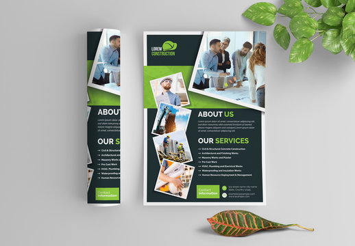Business Flyer Layout with Dark Gray and Green Elements