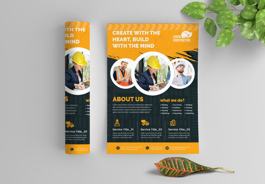 Construction Flyer Layout with Graphic Elements